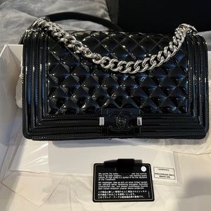 CHANEL Medium Boy Bag Patent Black